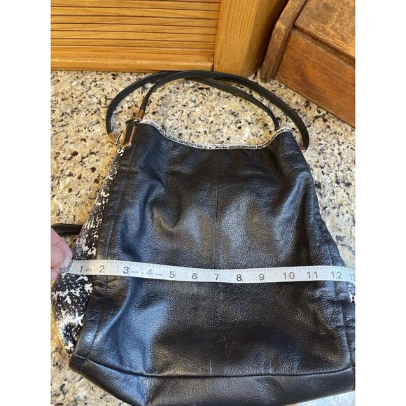 Coach Black Leather Tote Shoulder Bag F1393 Python Snake Print Trim Medium - Picture 8 of 15